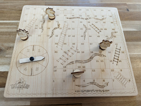 Handcrafted Wooden Snakes & Ladders Game