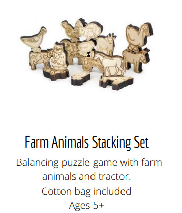 Handcrafted Wood Farm Animal Stacking Set