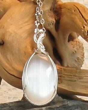 Selenite Argentium Sterling Silver Necklace