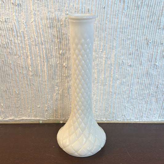 Diamond Grid Milk Glass Bud Vase