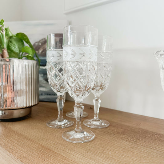 Crosshatch and Frosted Champagne Flutes