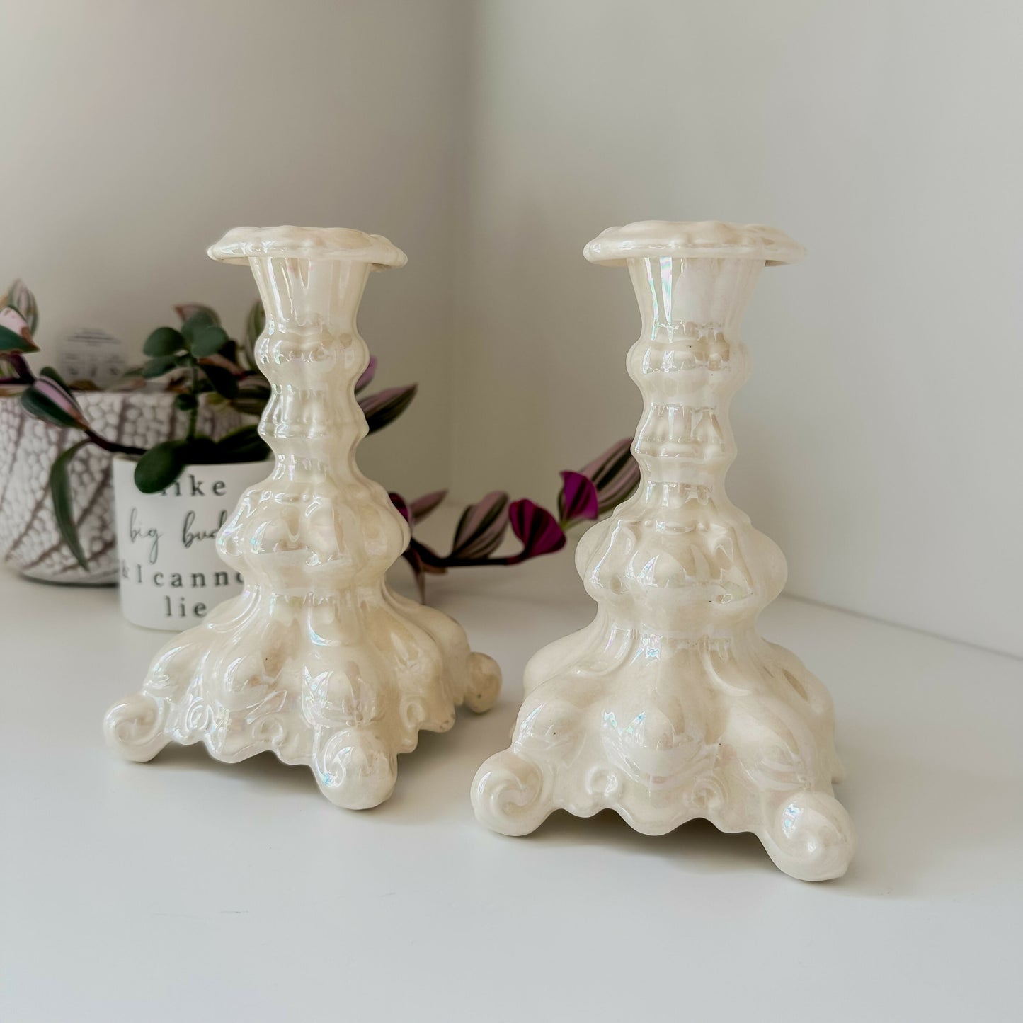 Iridescent Ivory Candlesticks