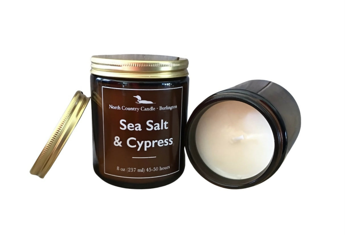 Sea Salt & Cypress - 8 oz Amber Jar Candle