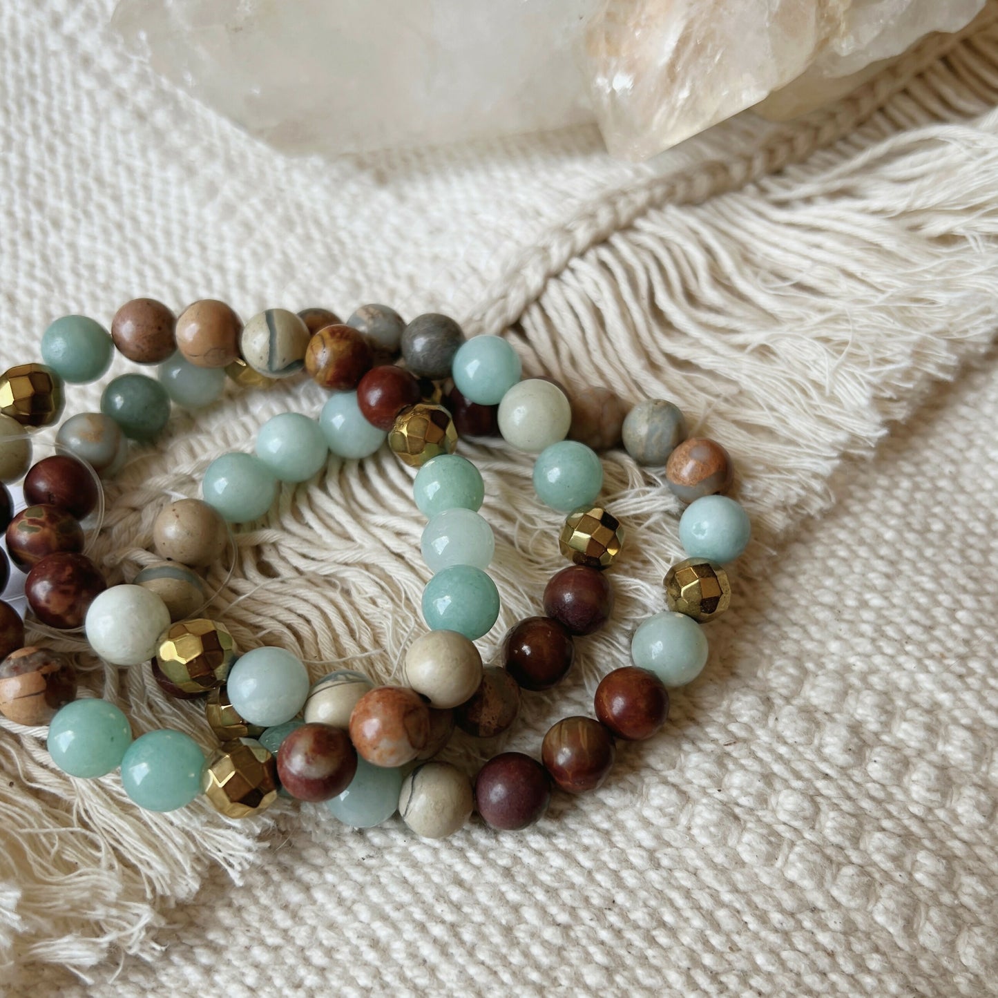 Perspective Gemstone Bracelet || Amazonite Aquaterra Picasso Jasper || Teal Red Brown