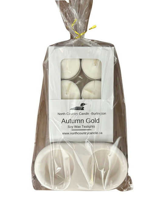 Autumn Gold Soy Wax Tea Lights & Holder