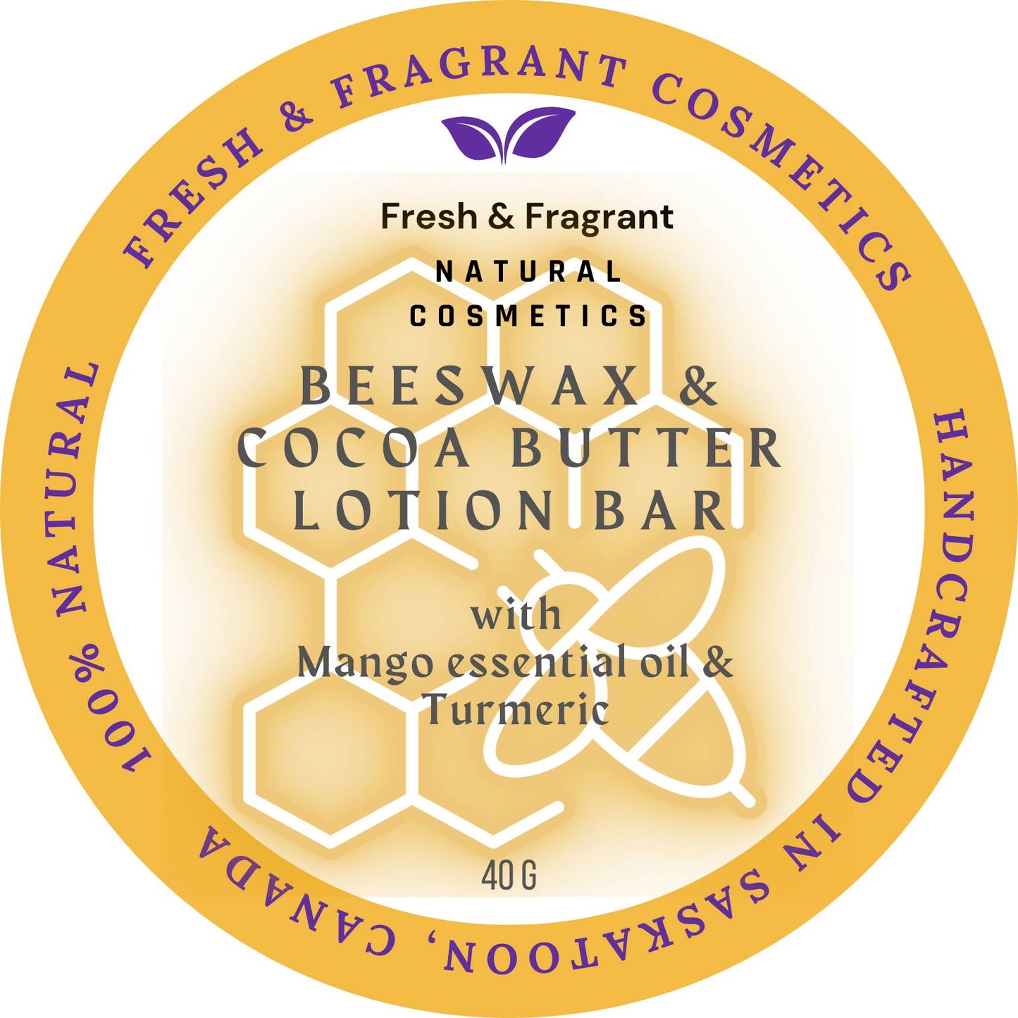 Cocoa butter and Beeswax Lotion Bar with Mango Essential Oil