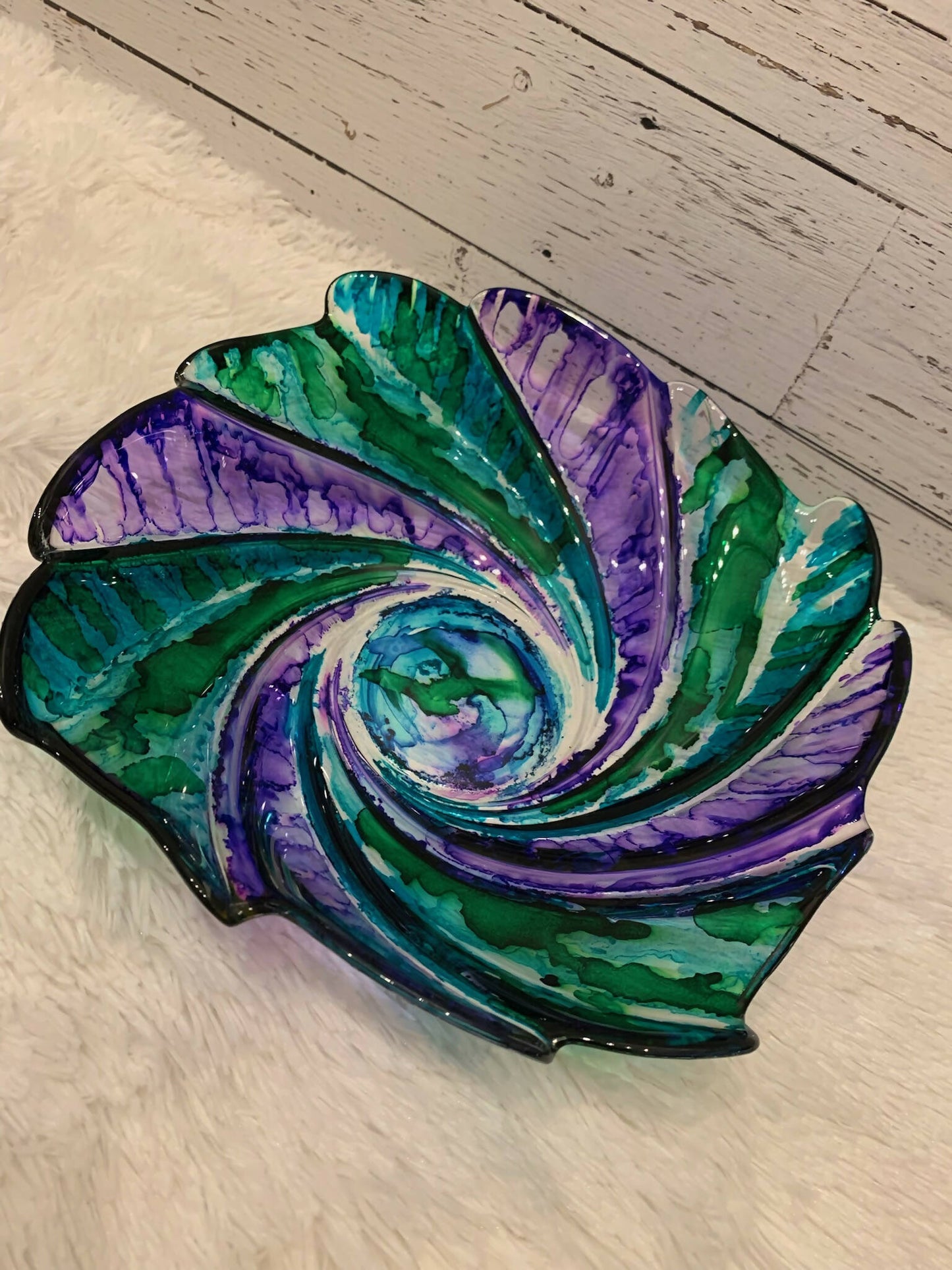 DECORATIVE BOWL, GREEN, AQUA, PURPLE