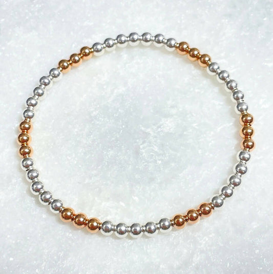 Silver & Rose Gold 4mm Beads Stretch Bracelet B452-SS