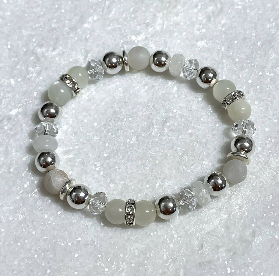 Moonstone & Silver Hematite Bracelet B386-SS