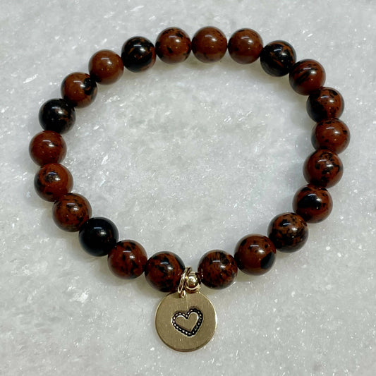 Mahogany Jasper & HS Heart Dangle St Bracelet B205-GF