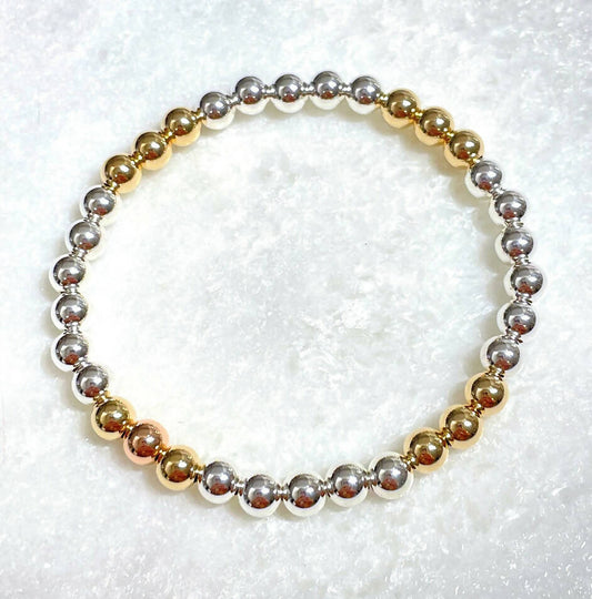 Silver & Gold 6mm Beads Stretch Bracelet B451-SS