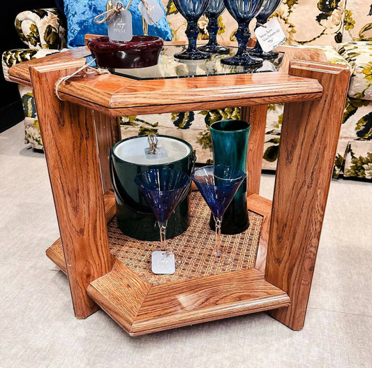 Wood, Glass & Cane Webbing Hexagon Table