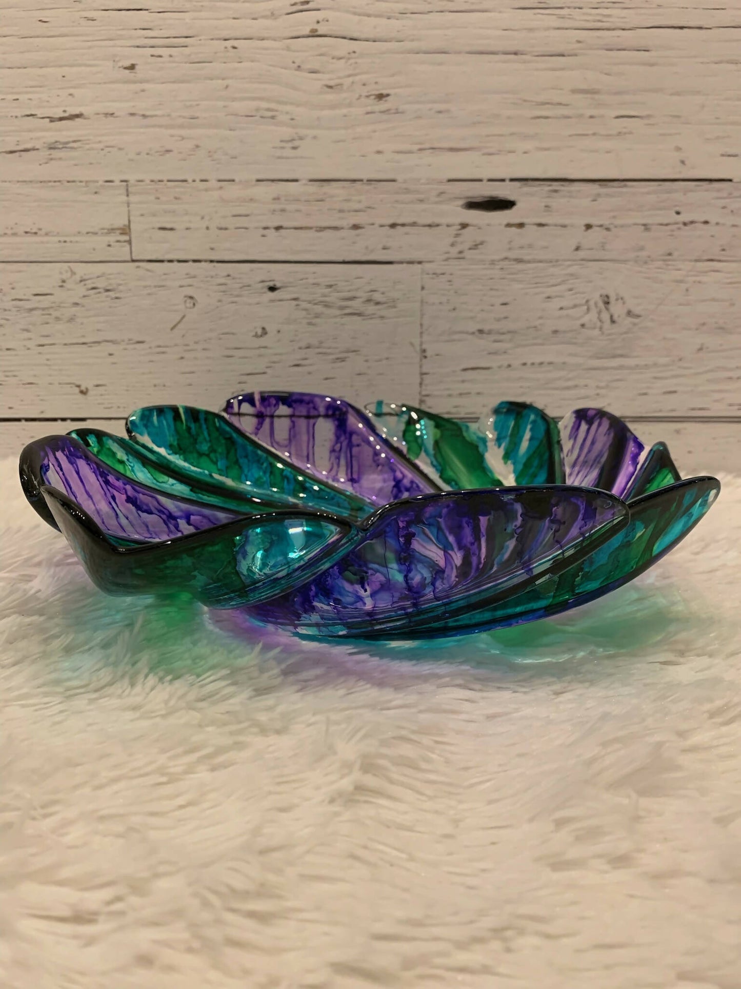 DECORATIVE BOWL, GREEN, AQUA, PURPLE