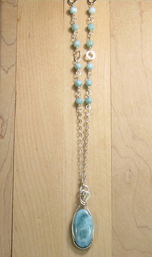 EXTRA LONG Larimar Argentium Sterling Silver Necklace