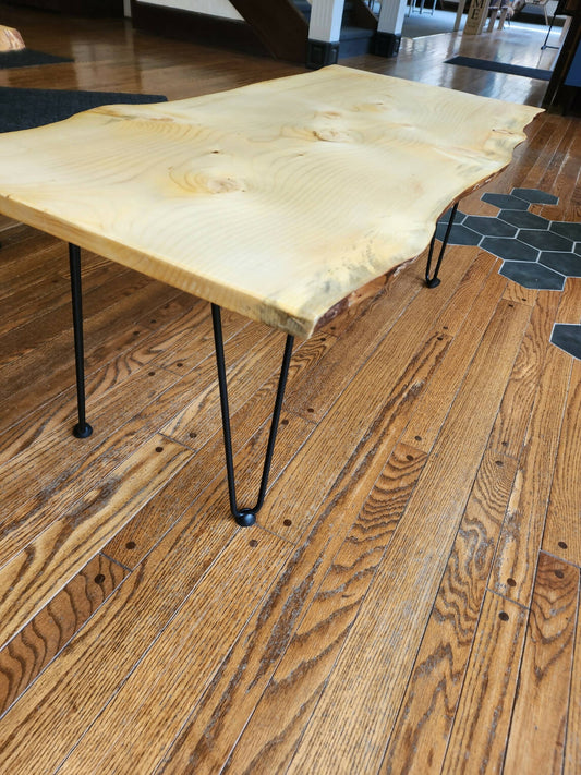 Live edge coffee table with hairpin legs