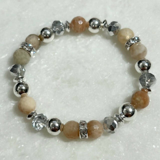 Sunstone & Silver Hematite St Bracelet B548-SS