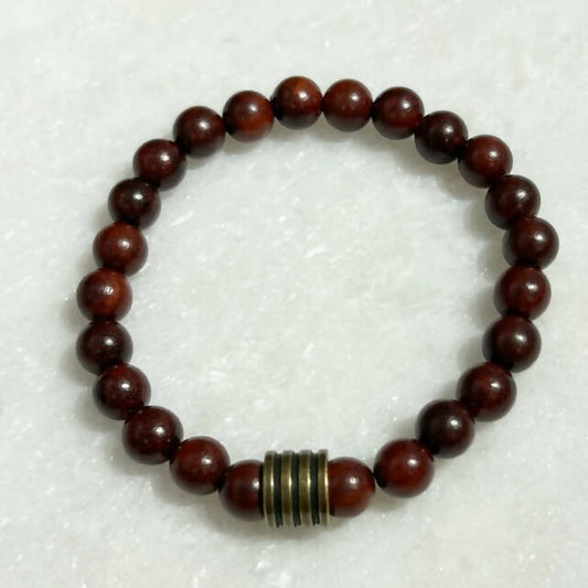 Men's Brown Rosewood & Gold Column St Bracelet B525-SS