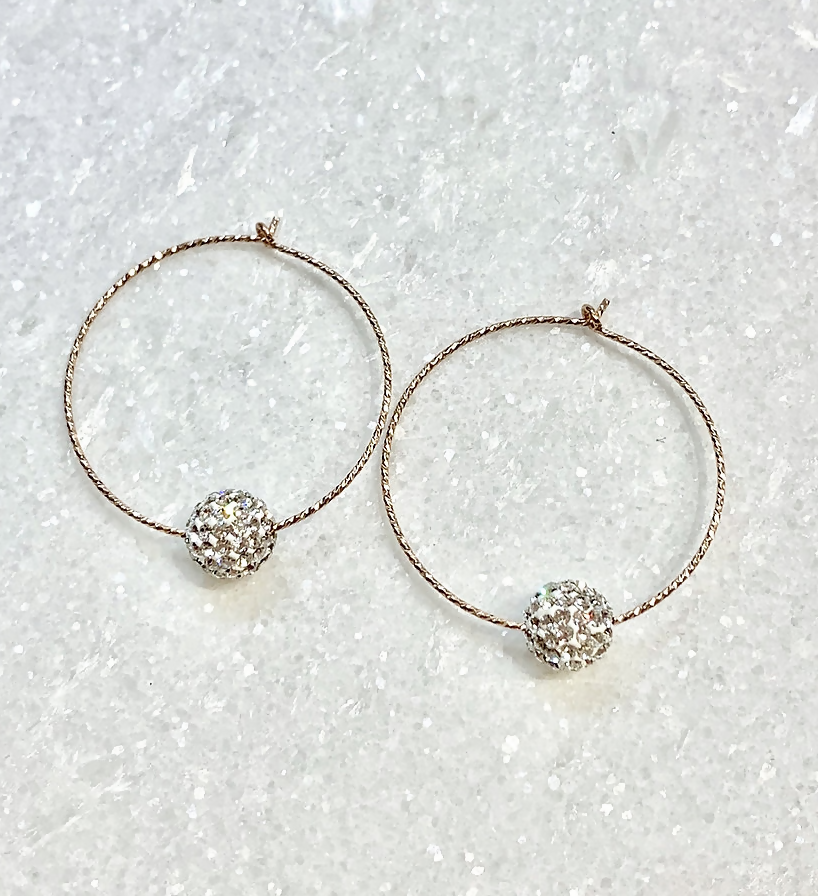 RG Sparkle Hoops/Crystal Pave' Balls Earrings E085-RG