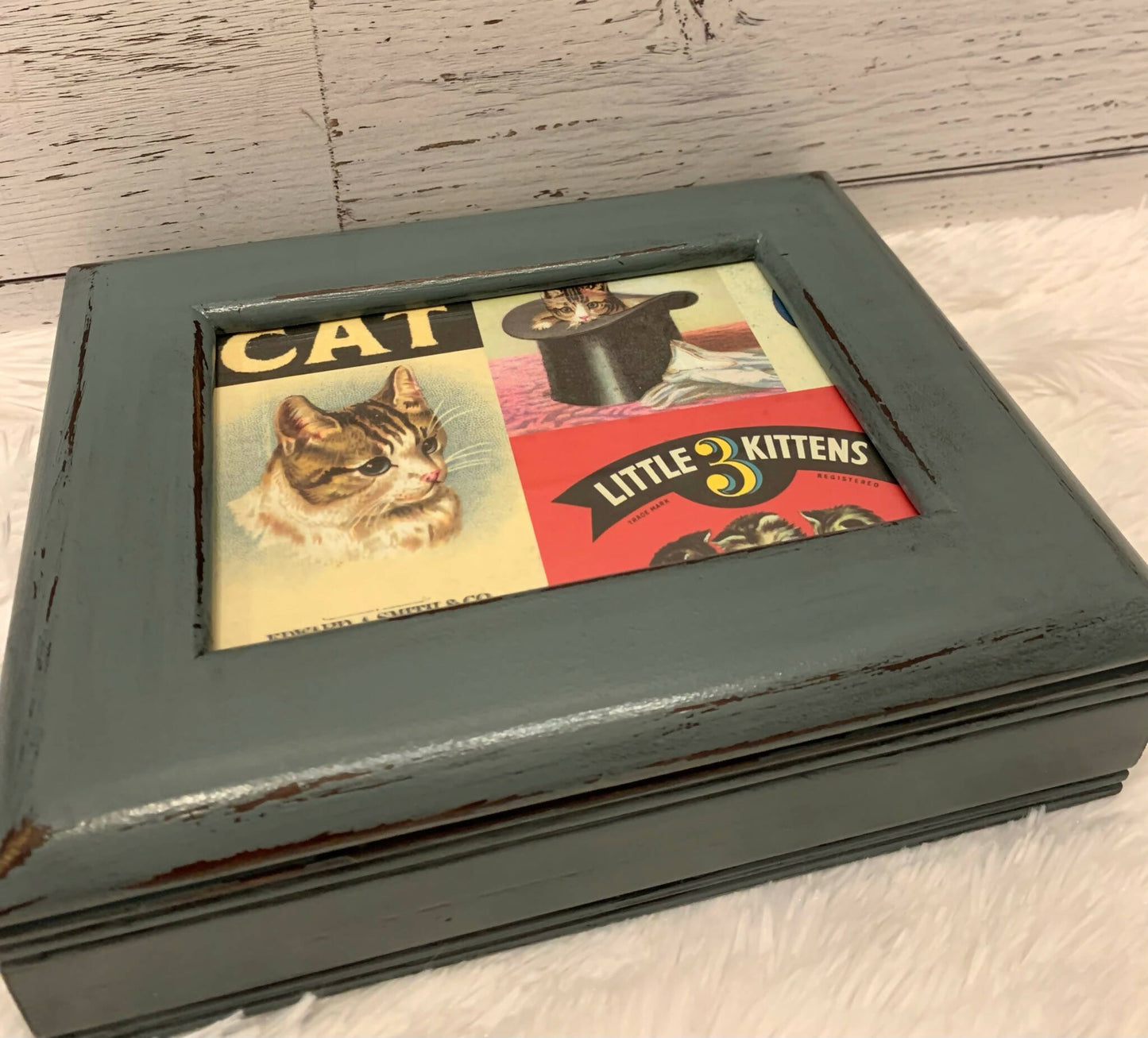 REFINISHED JEWELRY BOX, CAT THEME