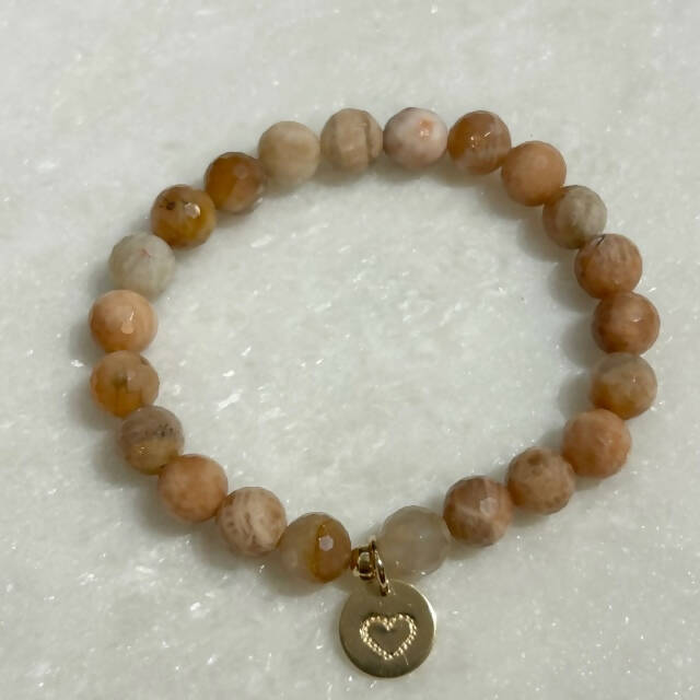 Sunstone & HS Heart Dangle St Bracelet B212-GF