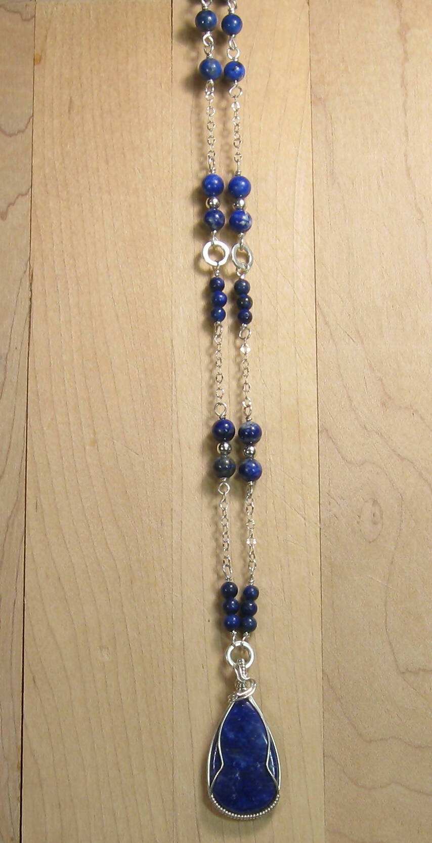 EXTRA LONG Lapis Lazuli Argentium Sterling Silver Necklace