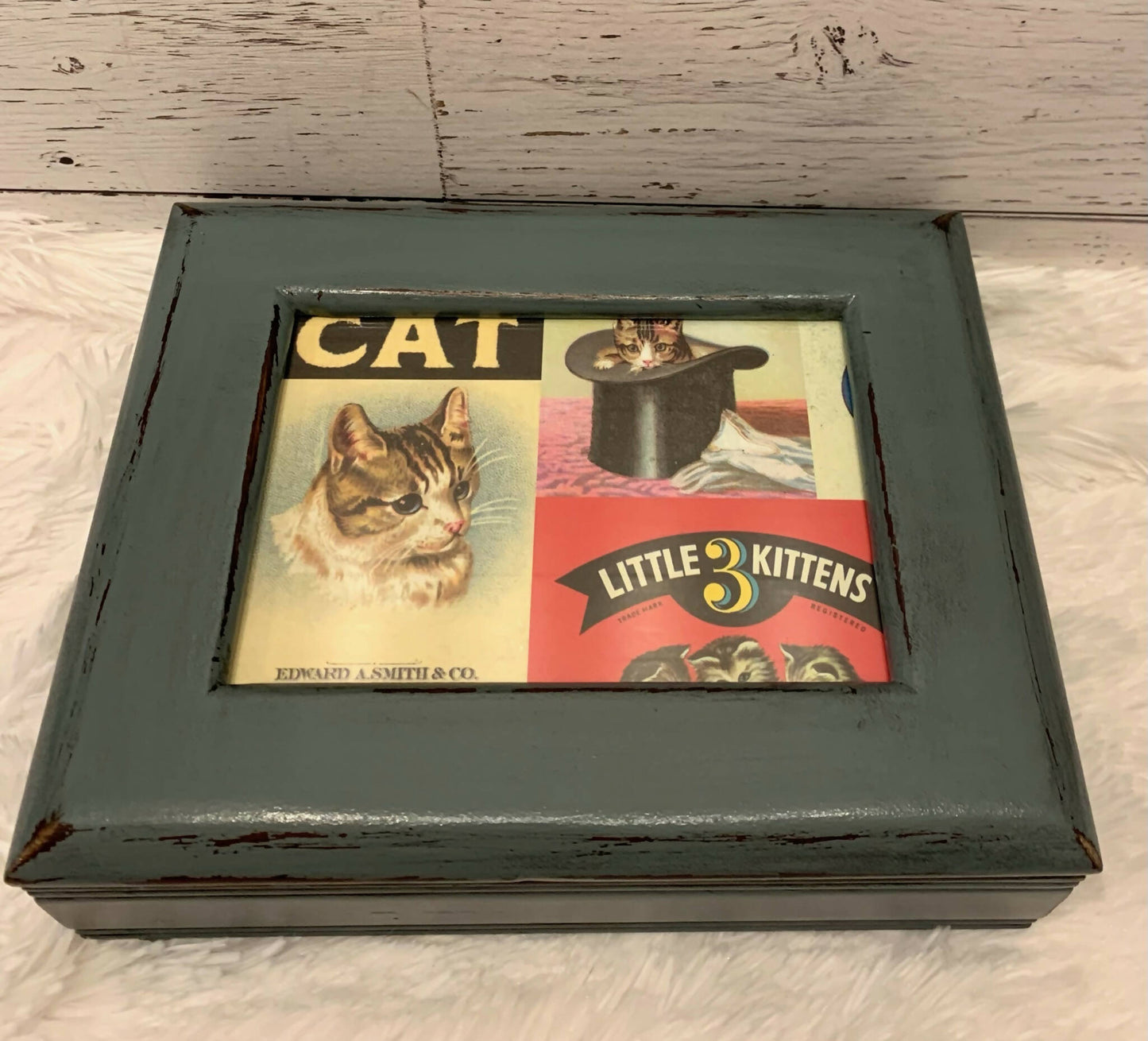 REFINISHED JEWELRY BOX, CAT THEME