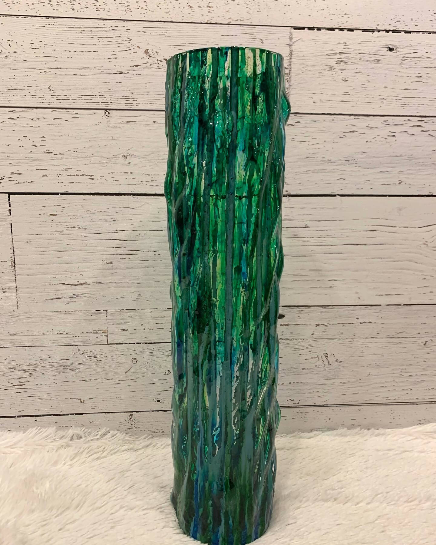 DECORATIVE VASE, GREEN, BLUE & AQUA