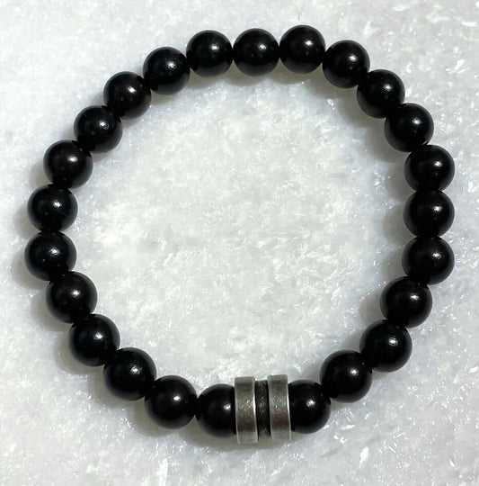 Men's Black Sandlewood & Silver Column St Bracelet B435-SS