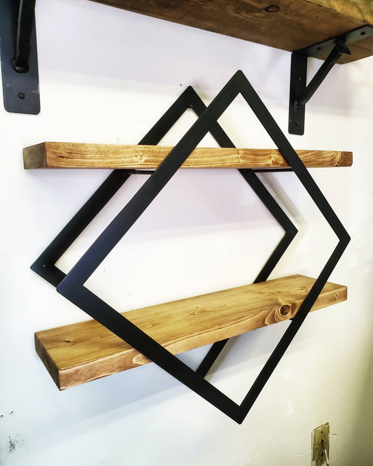 Metal Double Square Diamond Frame with 2 Shelves