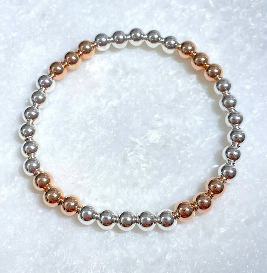 Silver & Rose Gold 6mm Beads Stretch Bracelet B450-SS