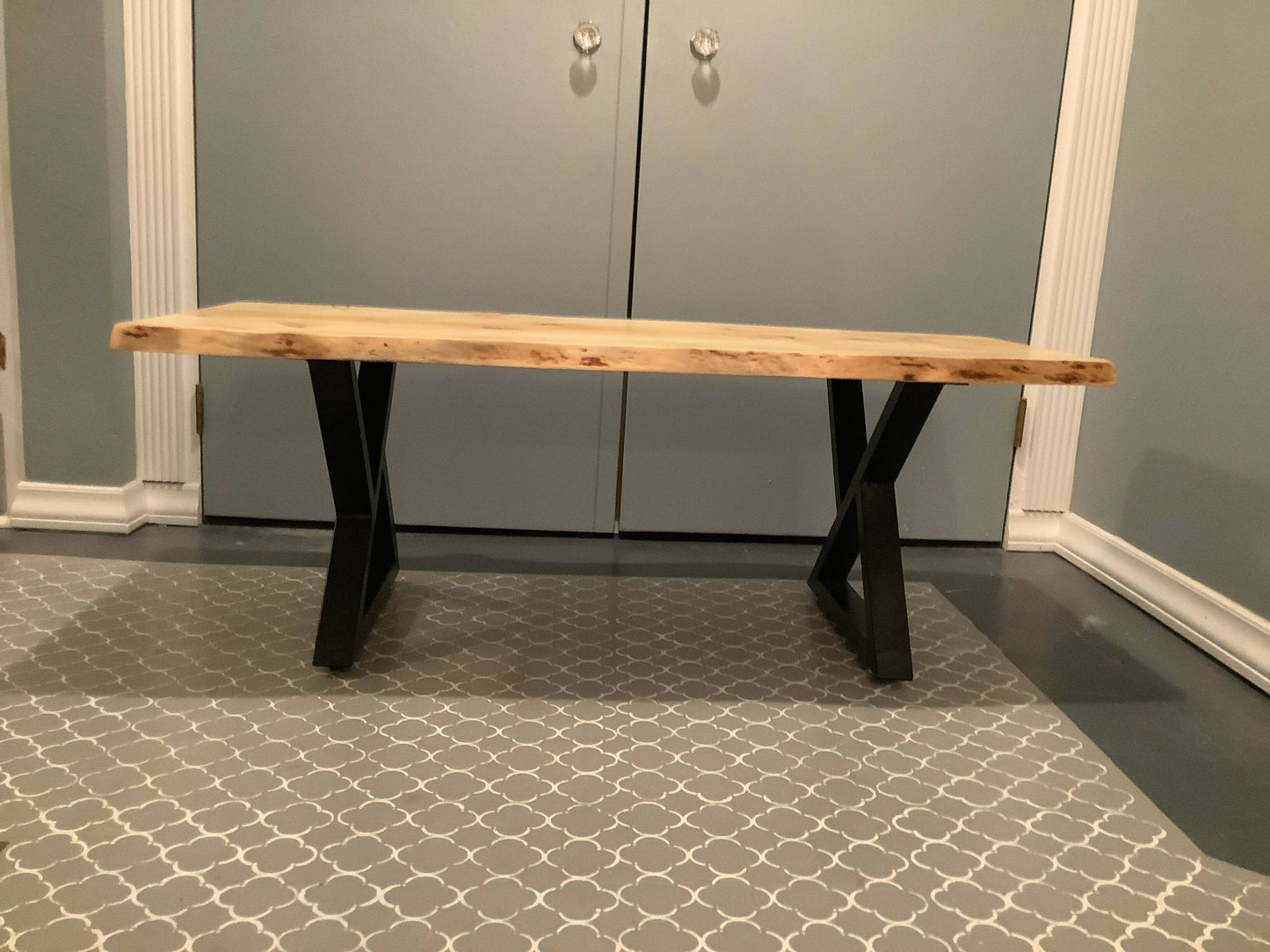 Live edge coffee table with cris cross legs