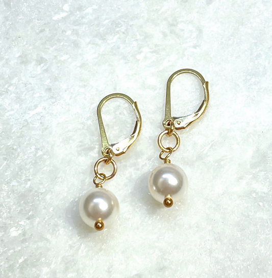 White Pearl Leaver Back Earrings ELB010-GF