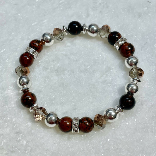 Mahogany Jasper & Silver Hematite Stretch Bracelet B497-SS