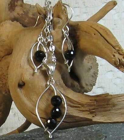 Onyx Argentium(R) Sterling Silver Necklace & Earring Set