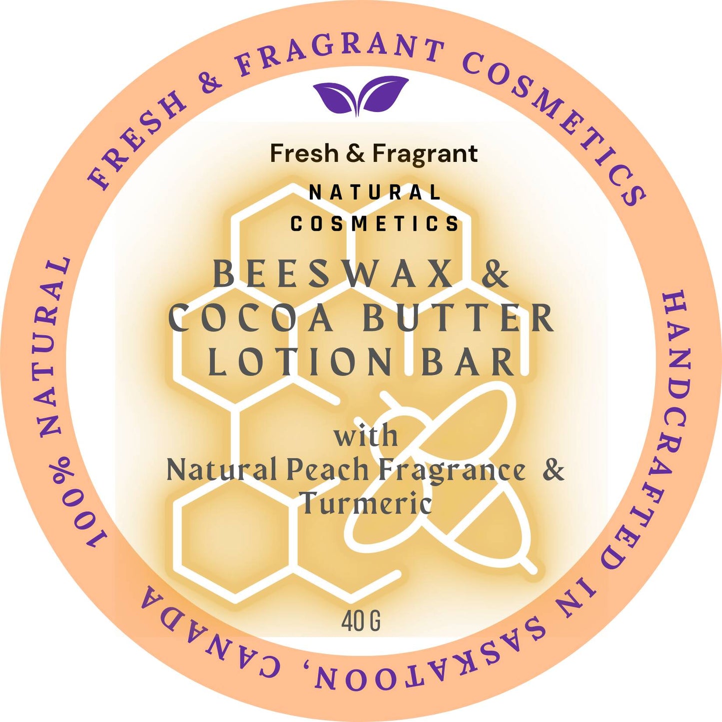 Cocoa Butter and Beeswax Lotion Bar with Natural Peach Fragrance