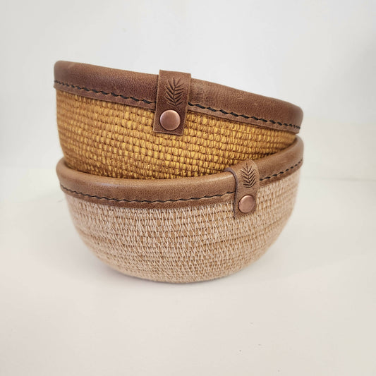 Small Leather Trim Rope Bowls