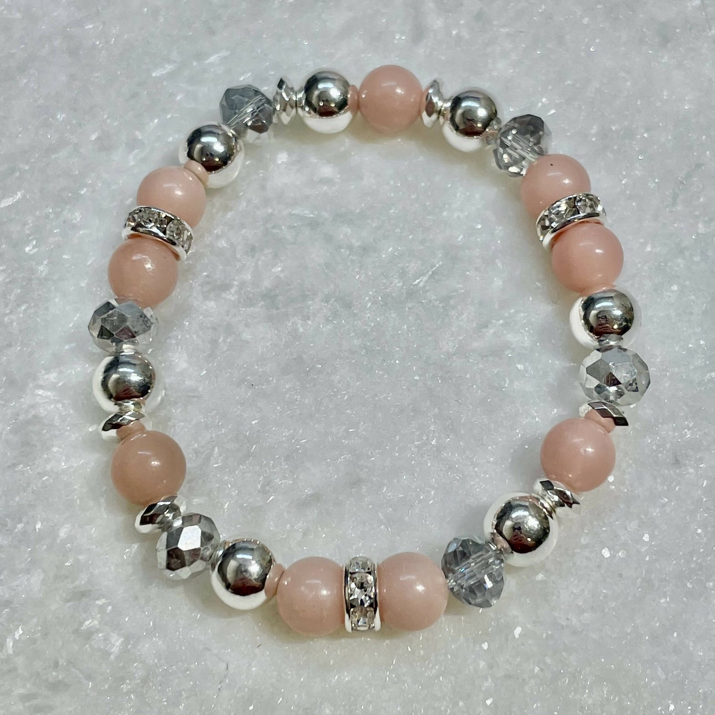 Pink Opal & Silver Hematite Stretch Bracelet B494-SS