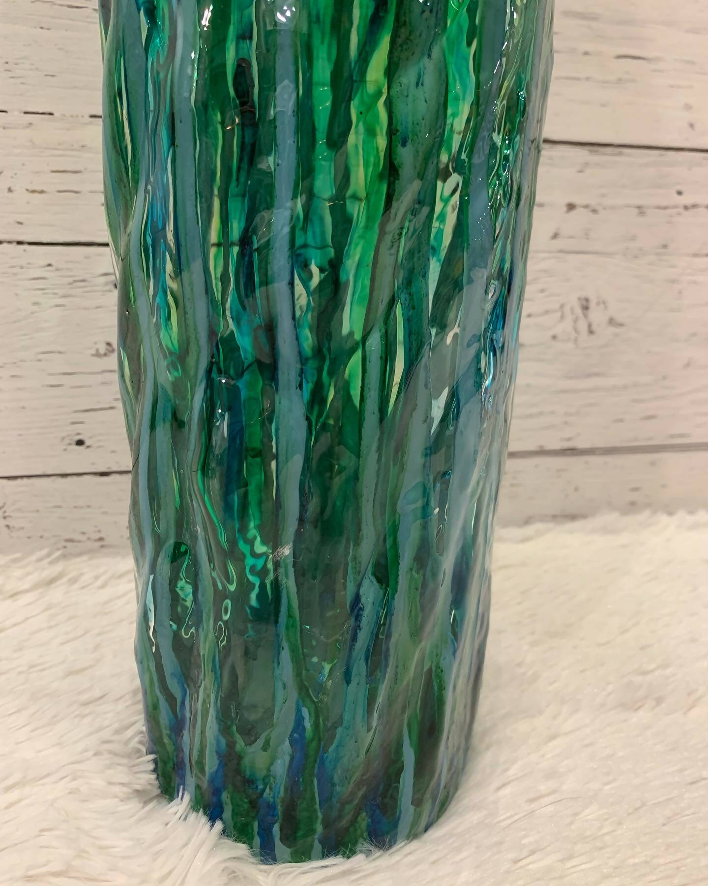 DECORATIVE VASE, GREEN, BLUE & AQUA