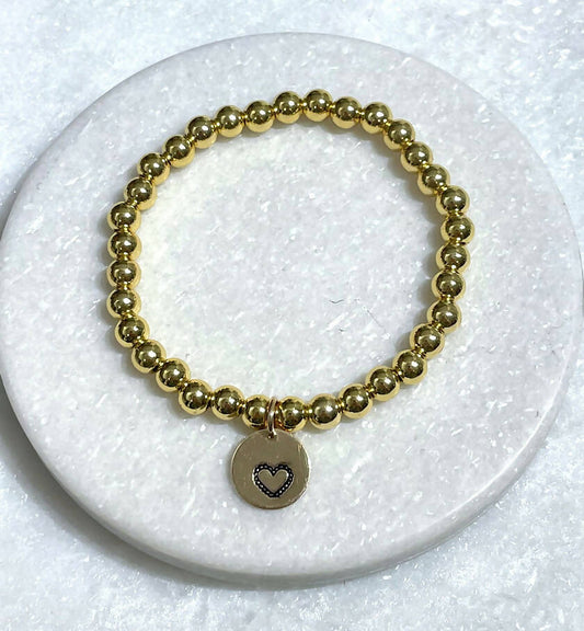 6mm Gold Plated/Heart Charm Stretch Bracelet B162-GF