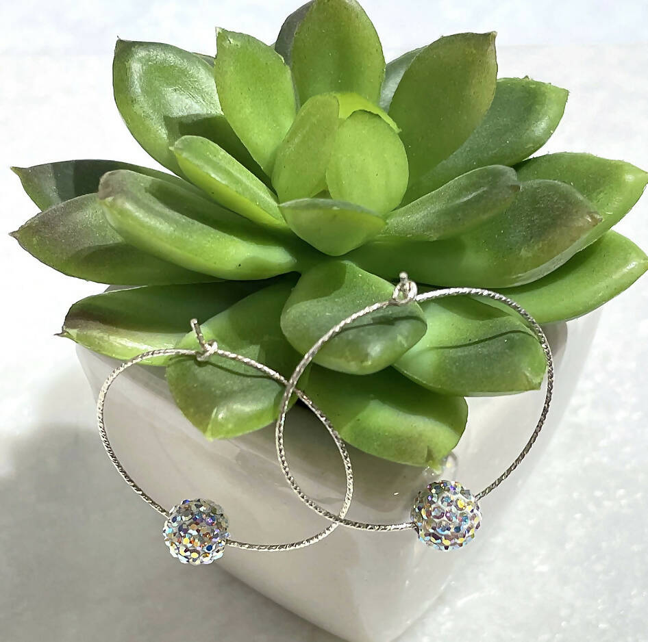 SS Sparkle Hoops with Aurora Borealis Pave' Balls EST-221-SS