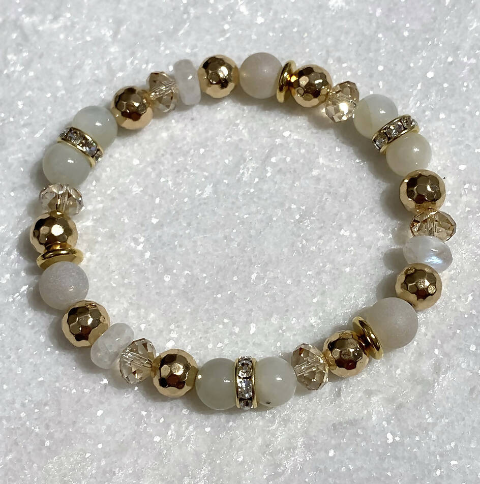 Moonstone & Gold Hematite Bracelet B149-GF