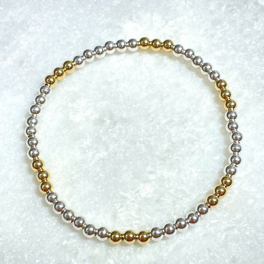 Silver & Gold 4mm Beads Stretch Bracelet B453-SS