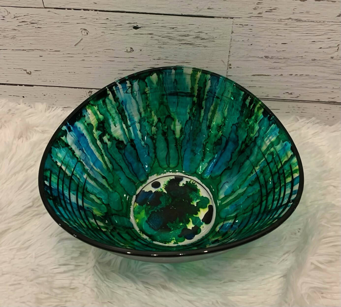 DECORATIVE BOWL, BLUE, GREEN, AQUA