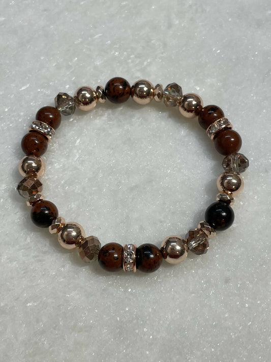 Mahogany Jasper & RG Hematite Stretch Bracelet B150-RG