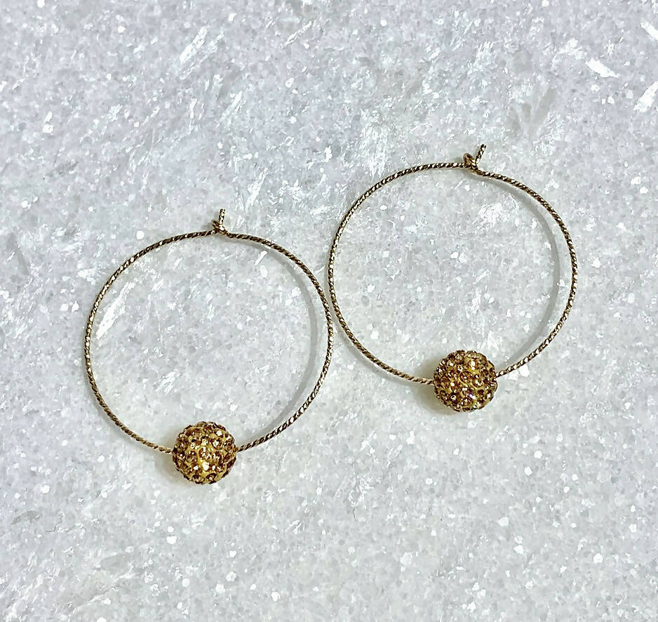 GF Sparkle Hoops/Gold Pave' Balls EST050-GF