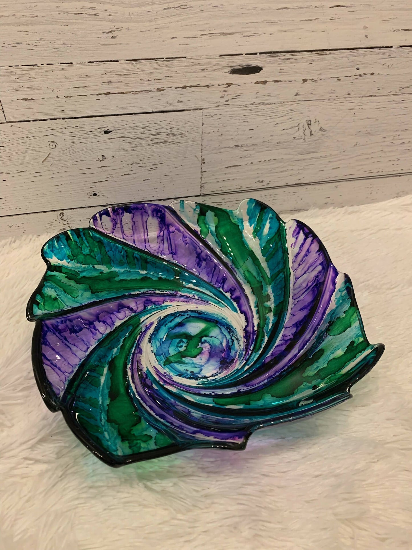 DECORATIVE BOWL, GREEN, AQUA, PURPLE