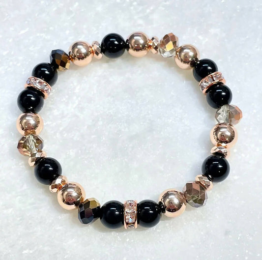 Black Onyx & RG Hematite St Bracelet B155-RG